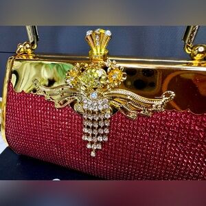 Elegant Rhinestones Red and Gold Women's Clutch Evening Bag NEW
